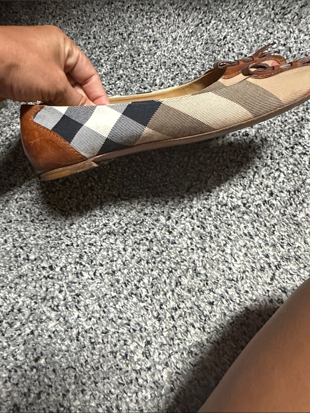 Burberry Tan Brown Leather & Beige Canvas Flats - Picture 4 of 7